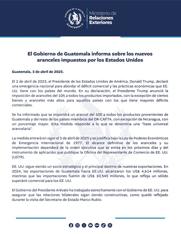 Comunicado del MINEX