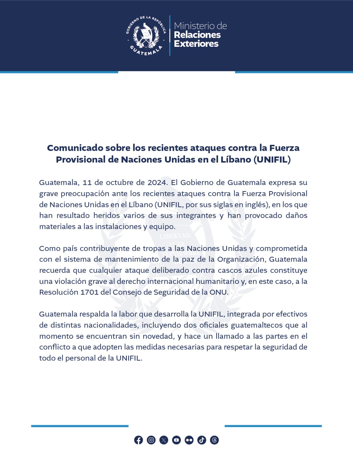 Comunicado del MINEX