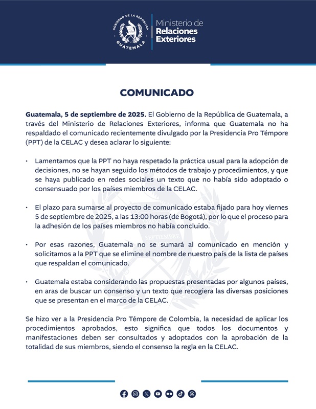 Comunicado del MINEX