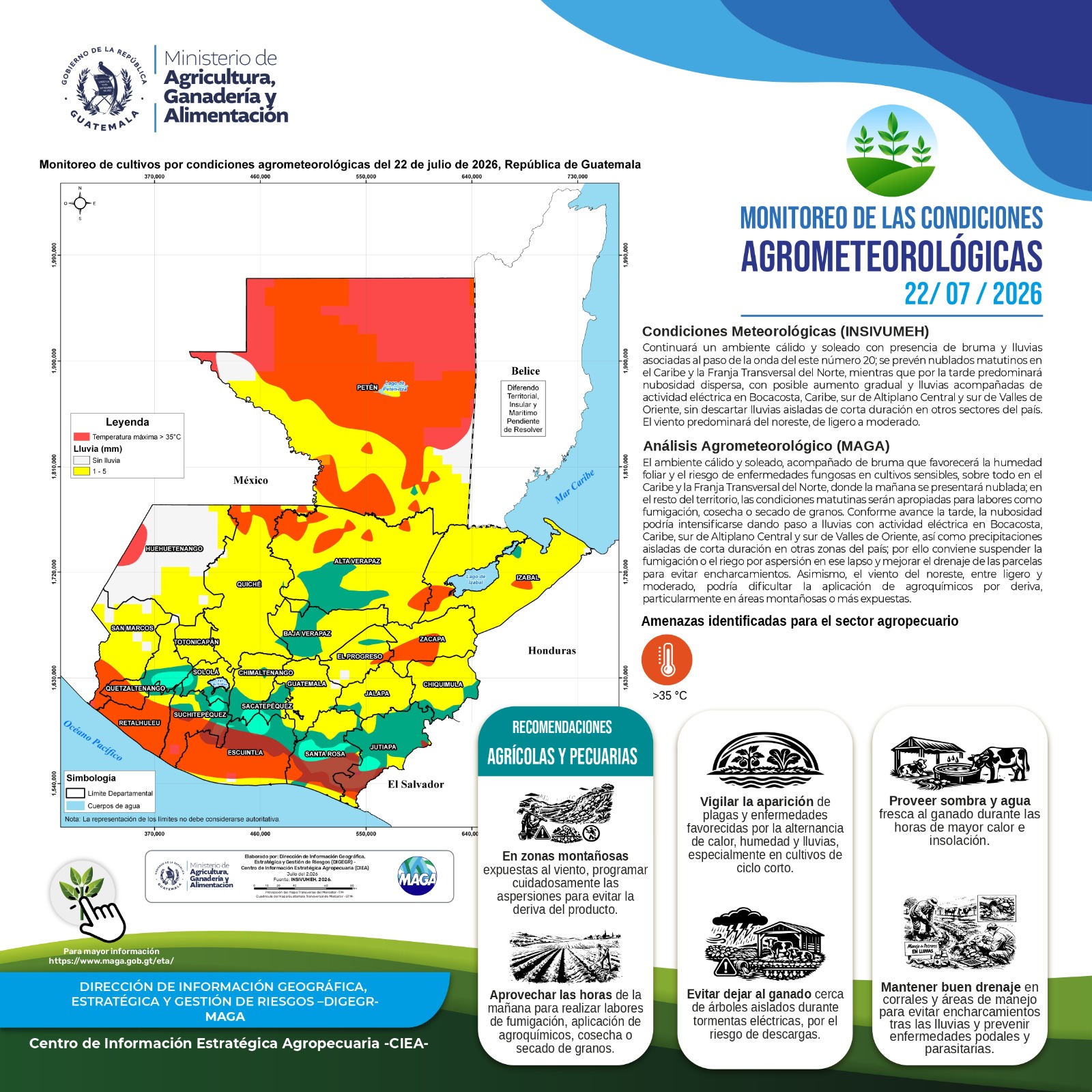Reporte agroclimático del miércoles 22 de julio 2026