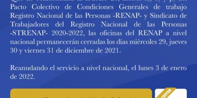 Comunicado Cierre de fin de año 2021