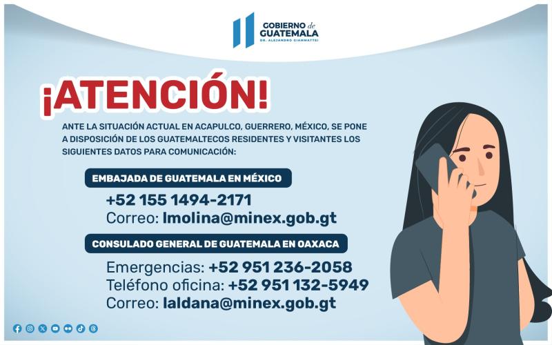 Funcionarios consulares de Guatemala dan seguimiento a situación tras paso de huracán Otis por México 