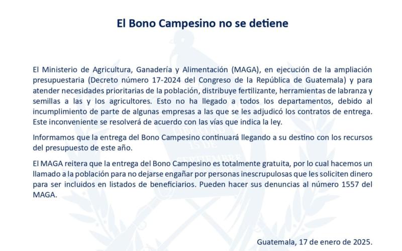 El Bono Campesino no se detiene