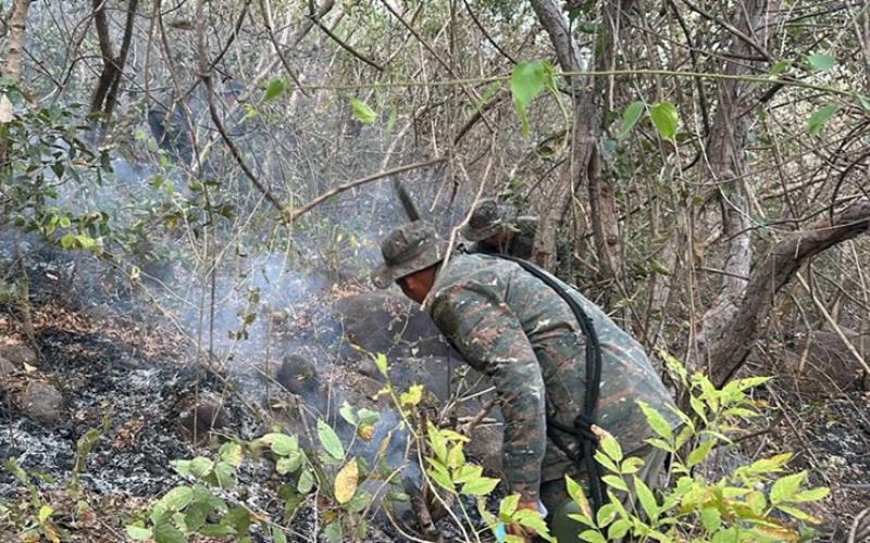 Ejército de Guatemala apoya la supresión de incendio forestal registrado en Jutiapa.