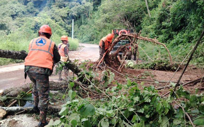 Ejército de Guatemala realiza labores de limpieza en la RN-16, Santa Rosa