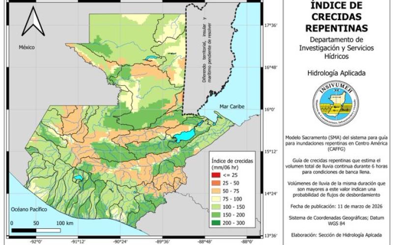 INSIVUMEH publica mapa de Índice de Crecidas Repentinas para monitorear riesgo por lluvias