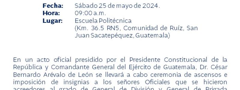 Ceremonia de Ascensos al grado de General de Oficiales del Ejército de Guatemala