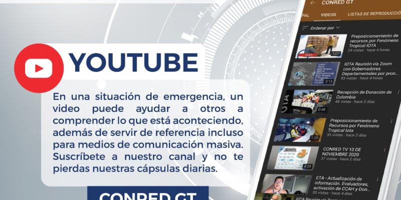 CONRED informa a través de su canal en YouTube temas asociados a la gestión integral del riesgo de desastres y acciones por parte del Sistema CONRED.
