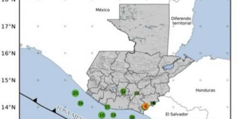 Localización geográfica de eventos sísmicos en las últimas horas. Fuente: INSIVUMEH.