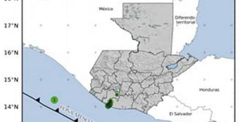 Localización geográfica de los 12 eventos sísmicos registrados en las últimas horas. Fuente: INSIVUMEH.