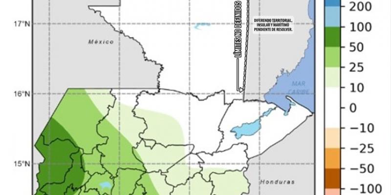 Pronóstico anomalía de precipitación para junio de 2022. Fuente: INSIVUMEH.