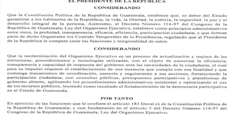 Acuerdo Gubernativo 106-2024 Comité de Modernización del Organismo Ejecutivo