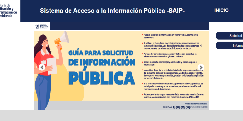 Pantalla principal de Sistema de Acceso a la Información Pública.
