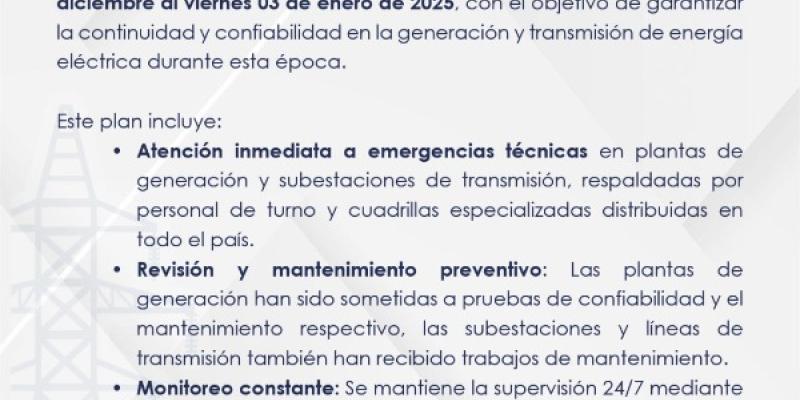 Comunicado oficial INDE activa su Plan de Contingencia por temporada de fin de año 2024.