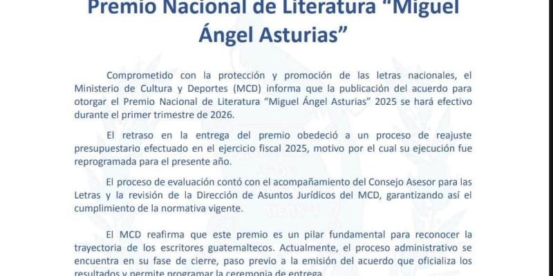 Comunicado: Premio de Literatura “Miguel Ángel Asturias”