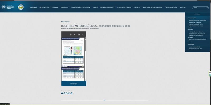 INSIVUMEH pone a disposición de la población los boletines meteorológicos en su portal web