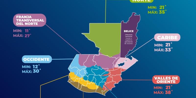 INSIVUMEH presenta pronóstico de temperaturas por regiones para el 11 de marzo de 2026